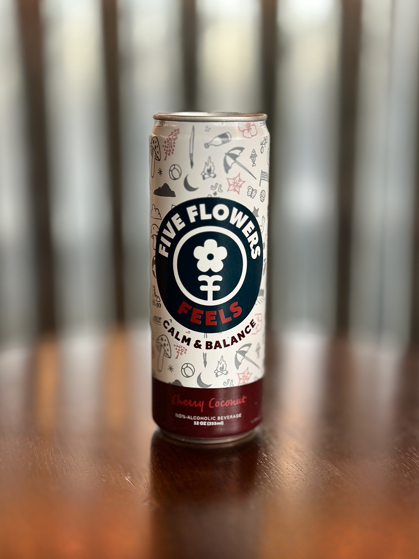 Five Flowers | FEELS | Adaptogen-Infused Seltzer | 12oz / Calm & Balance / Cherry Coconut